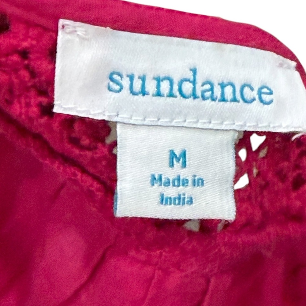 Sundance Fuchsia Lace Boho Top Button Front Embroidered Cotton Top Medium Twee - Picture 6 of 8